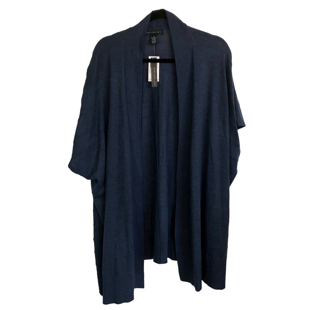 NWT Joan Voss Cardigan Size Medium Dark Blue Wool Blend Open Front Dolman Sleeve